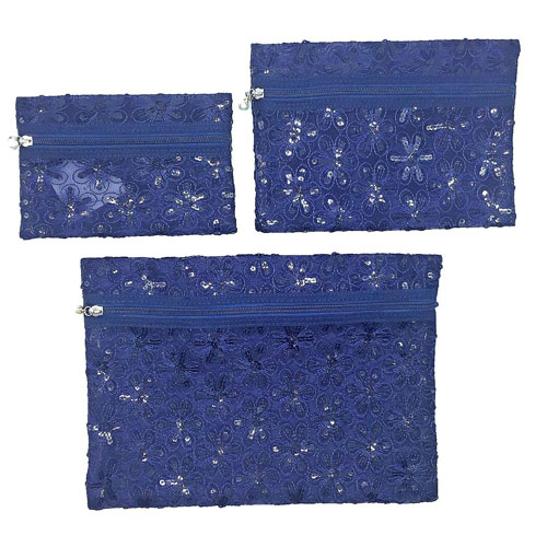 メッシュ スパンコール花刺繍 ポーチ3点セット - 画像4