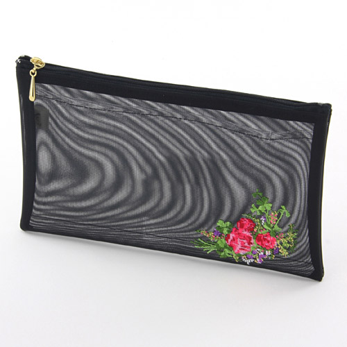薔薇＆四つ葉 横長型メッシュポーチ - 画像1