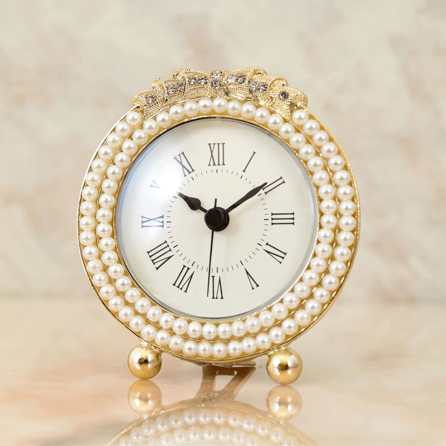 Mariage マリアージュ テーブルクロック（パールリボン） ゴールド ラウンド - 画像4