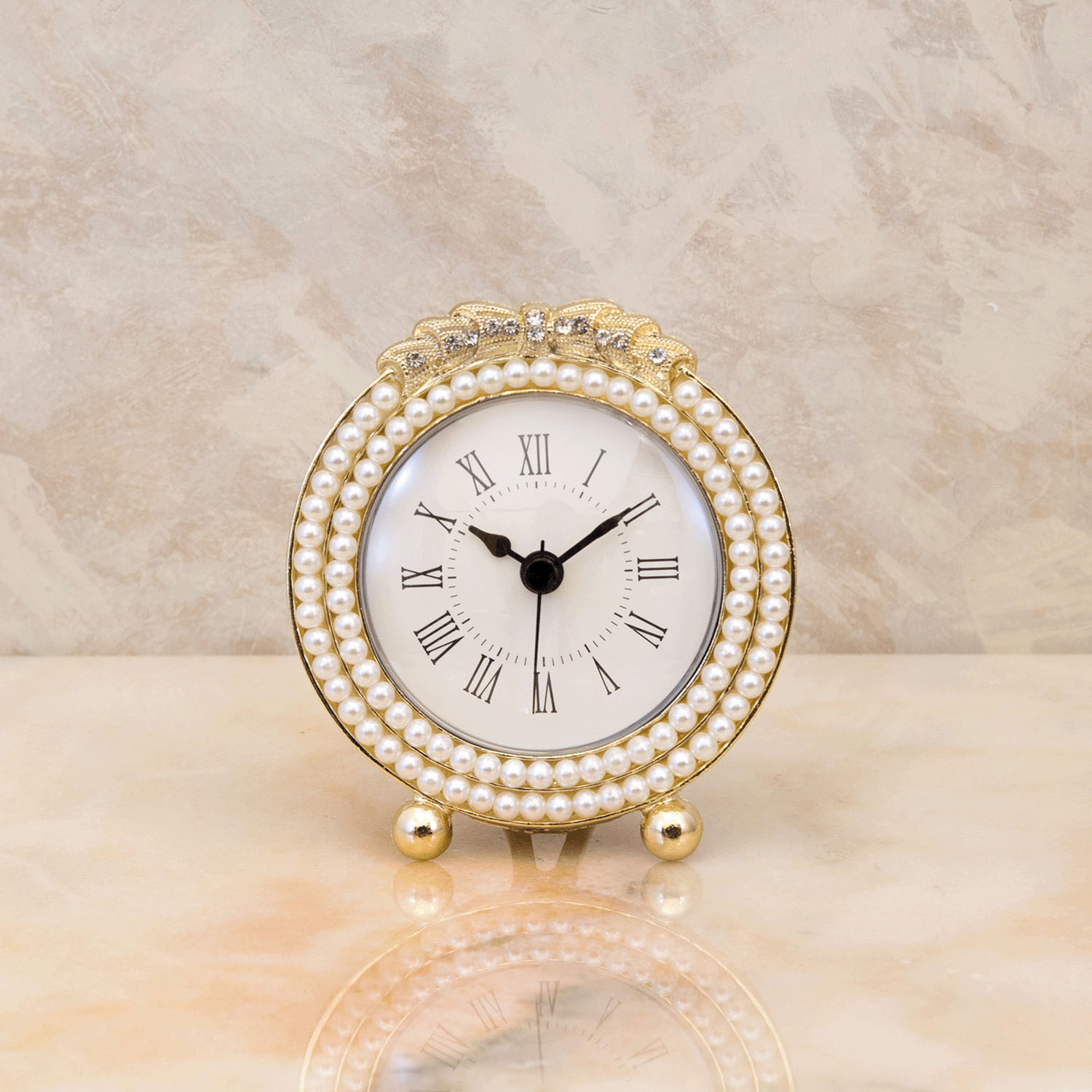 Mariage マリアージュ テーブルクロック（パールリボン） ゴールド ラウンド - 画像1
