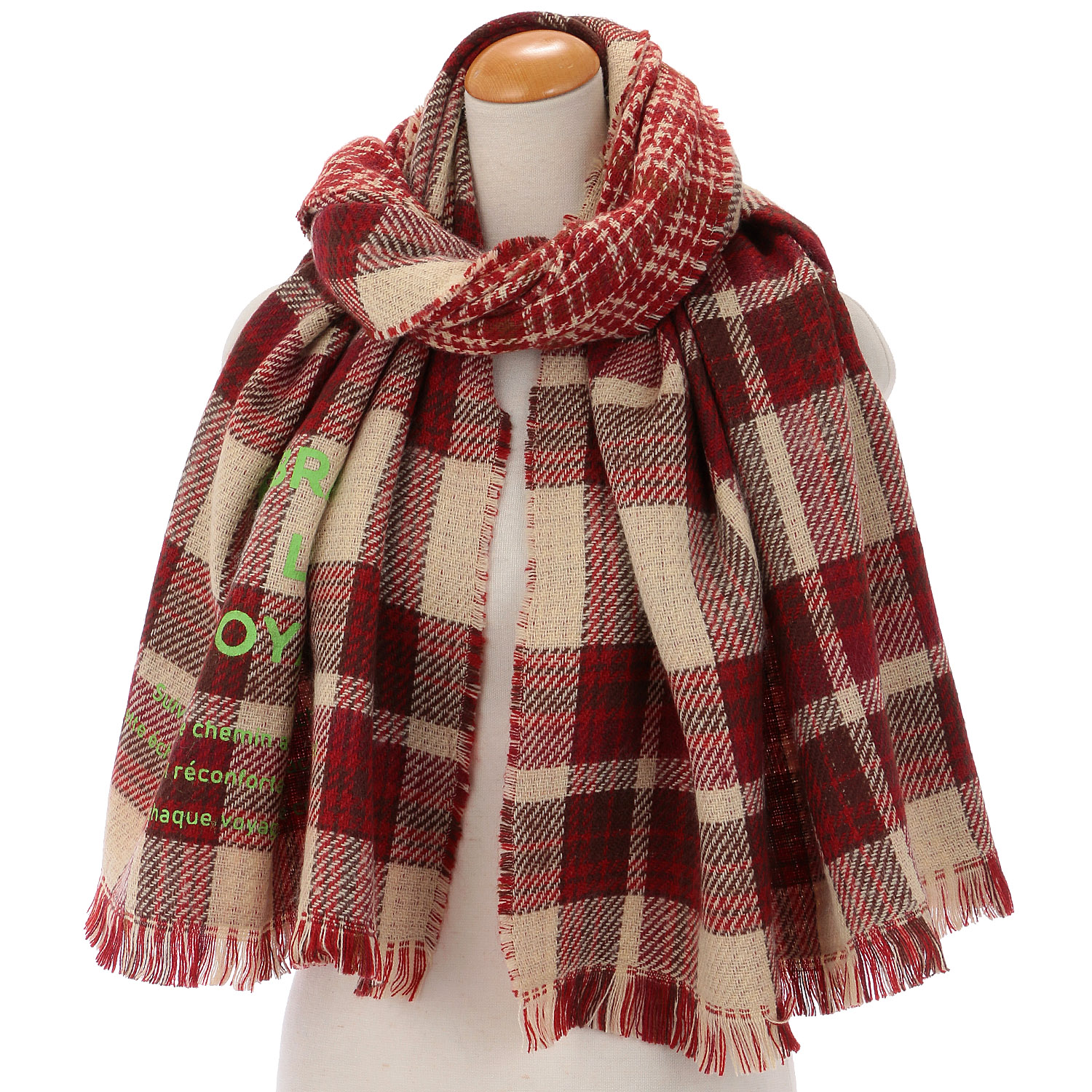 チェックリバーシブルロゴプリントストール - 画像1