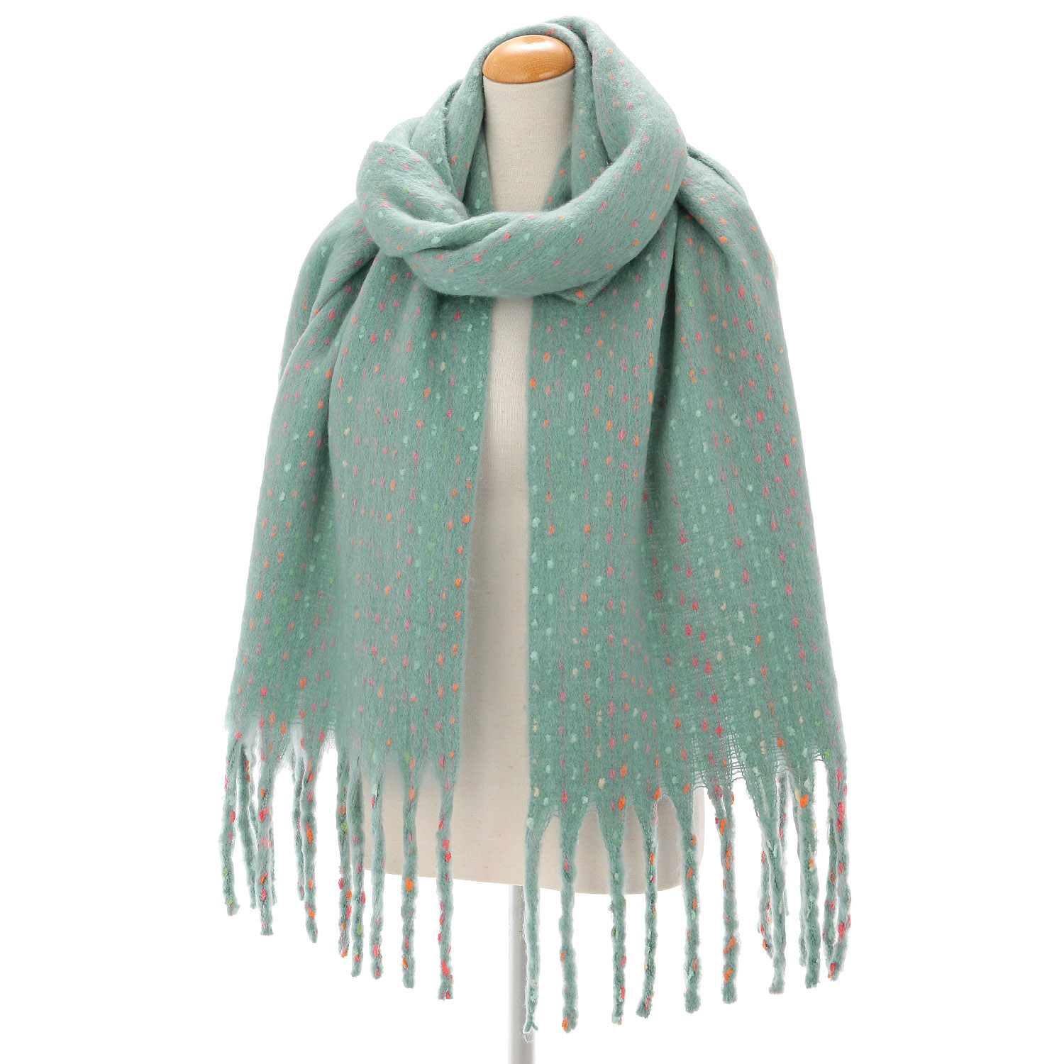 【ミントグリーン終了】ふわもこマフラー 太フリンジネップマフラー - 画像1
