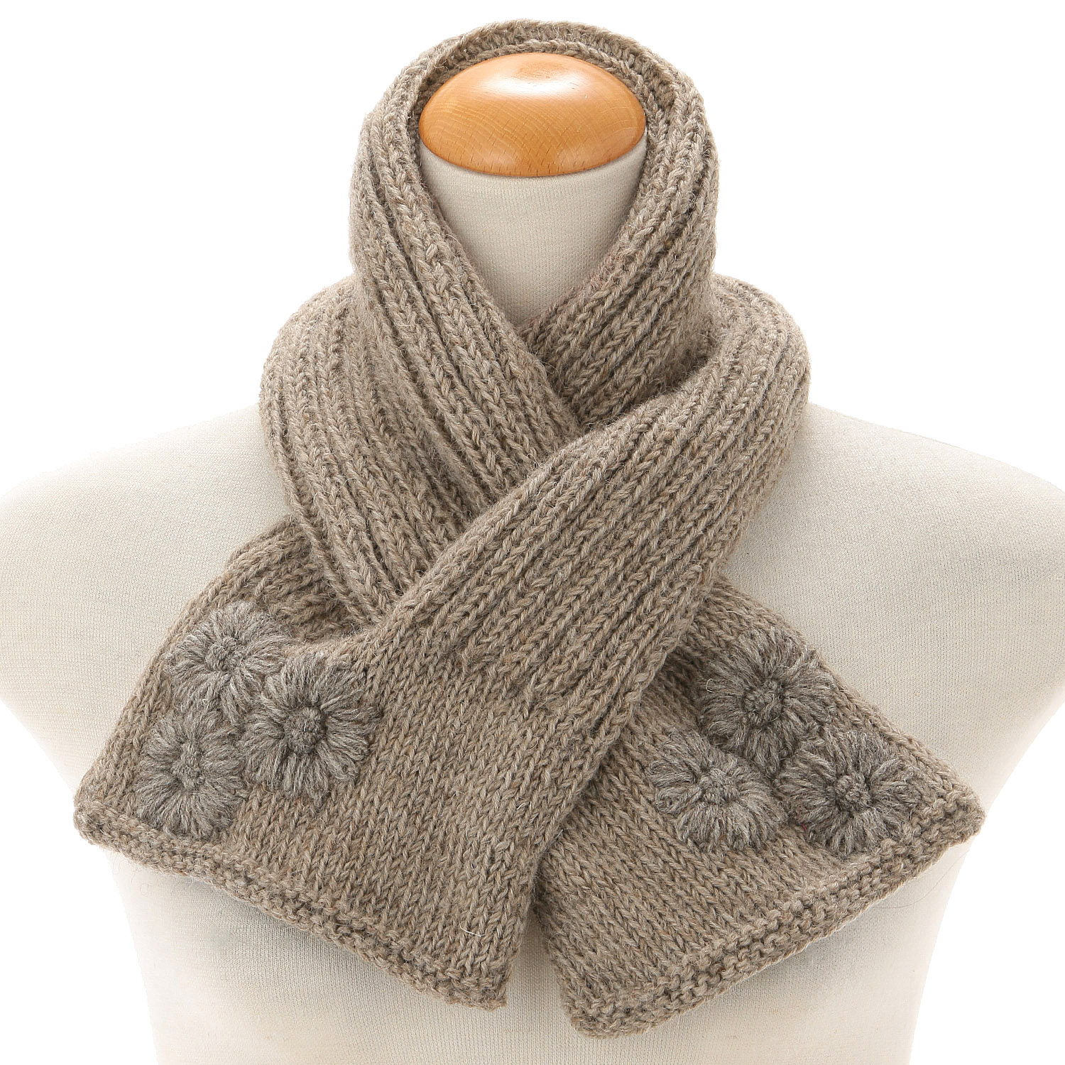 ネパール製 シンプルフラワー刺繍ミニマフラー - 画像2