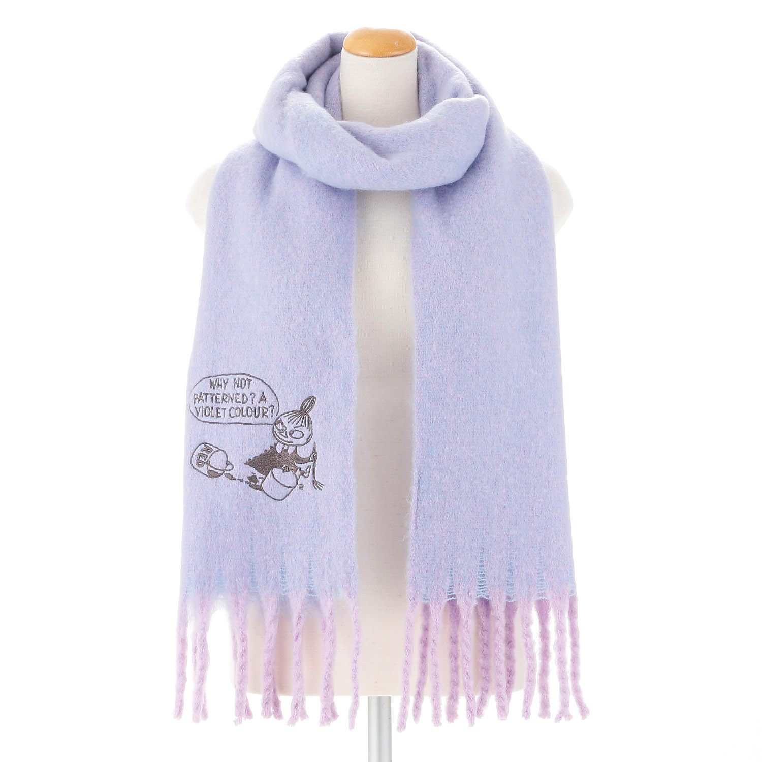 【ラベンダー在庫限り終了】MOOMIN ふわもこマフラー太フリンジ リトルミイ刺繍 - 画像1