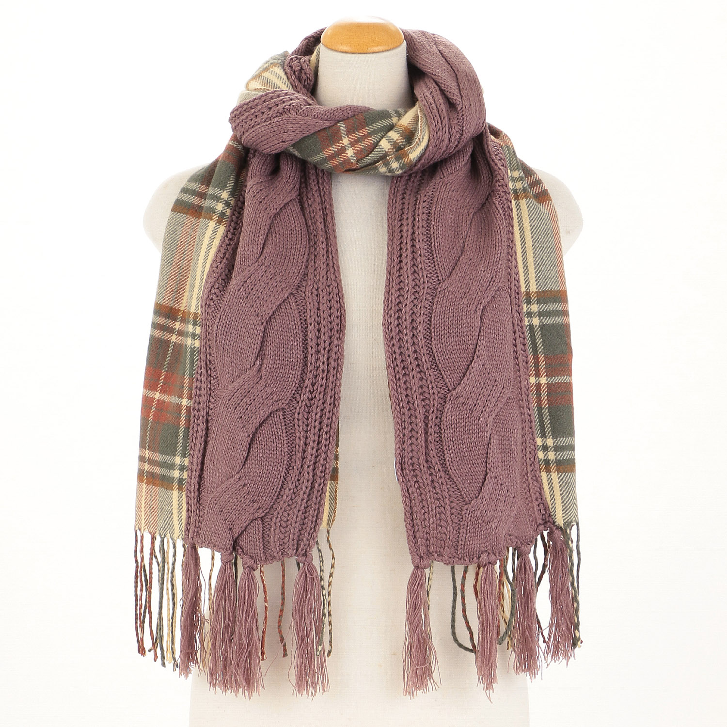 ケーブルニットストール チェック - 画像1