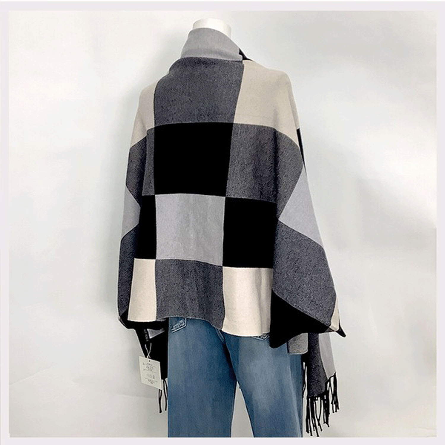 チェック柄ケープカーディガン - 画像2