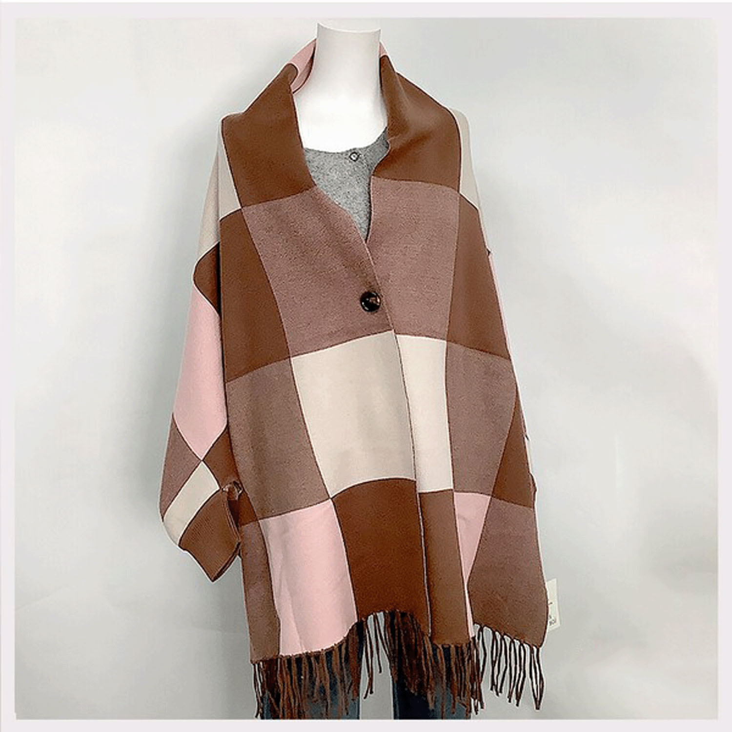 チェック柄ケープカーディガン - 画像5