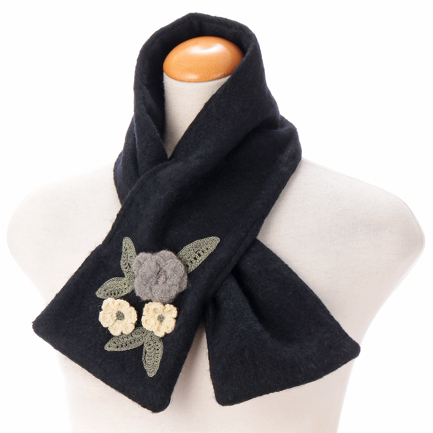 【シルバーグレー、ピンク終了】インド製 差込みマフラー フラワーモチーフ - 画像4