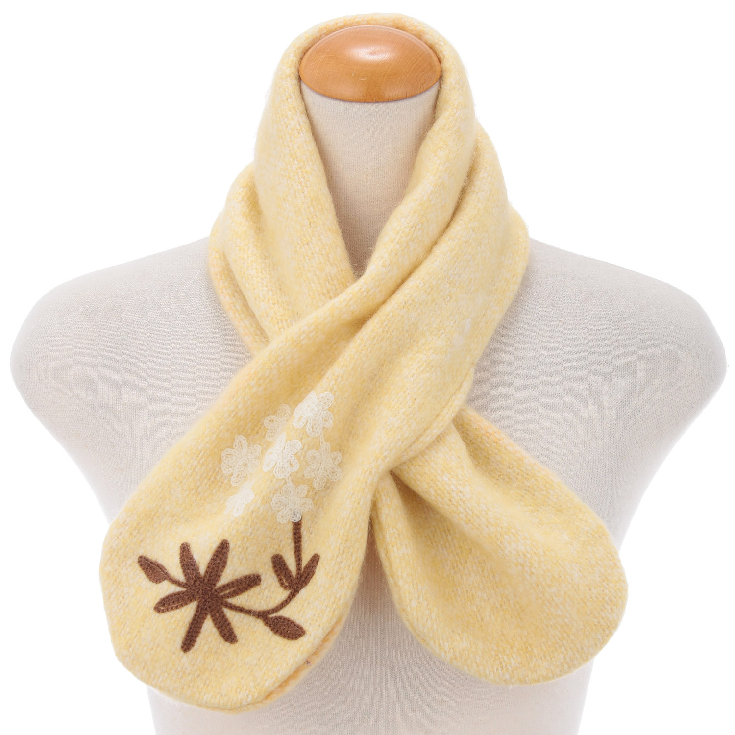 【チャコールグレー終了】インド製 刺繍差込みマフラー フラワー - 画像3