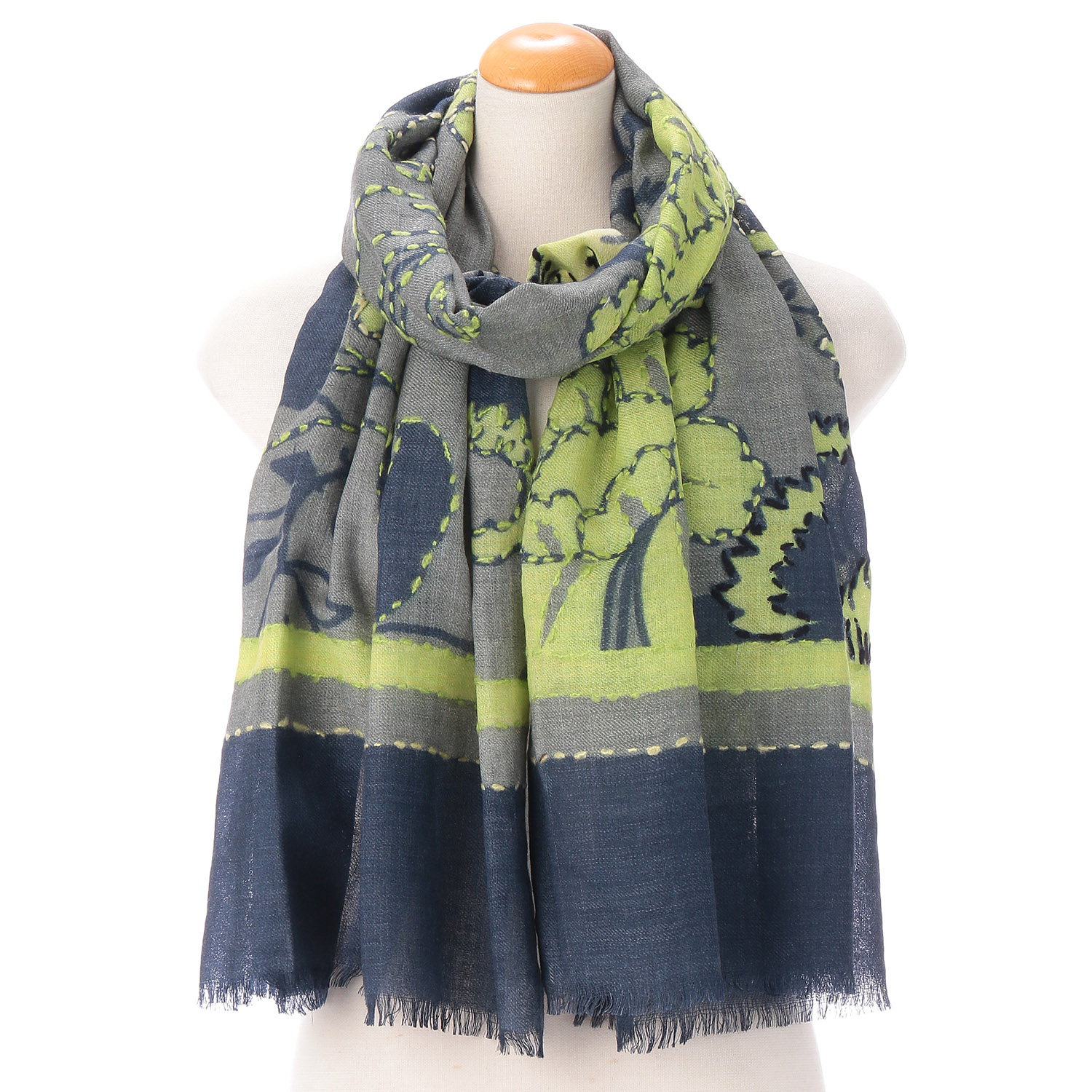 インド製 ウール刺繍ショール - 画像1