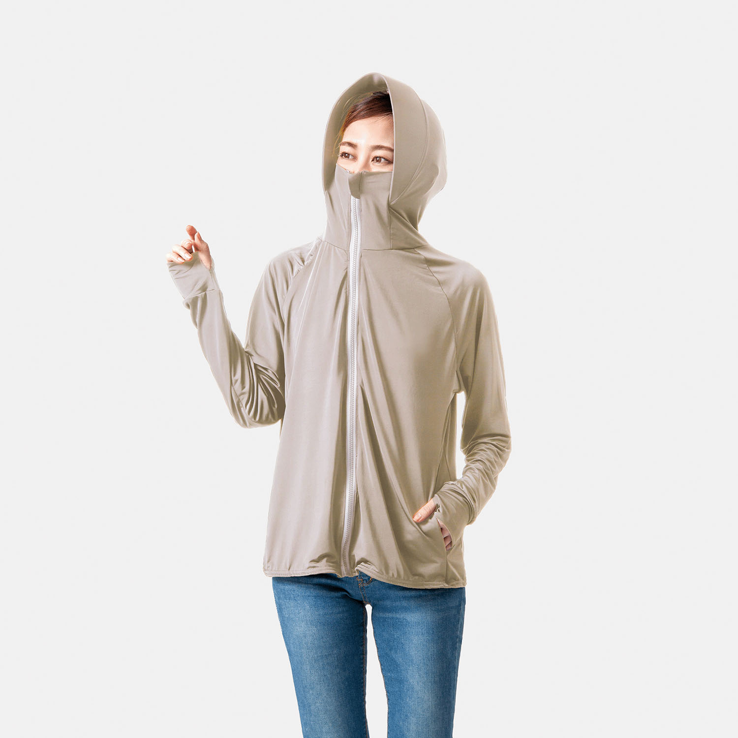 UVプロテクトパーカー シャイン グレージュL - 画像4