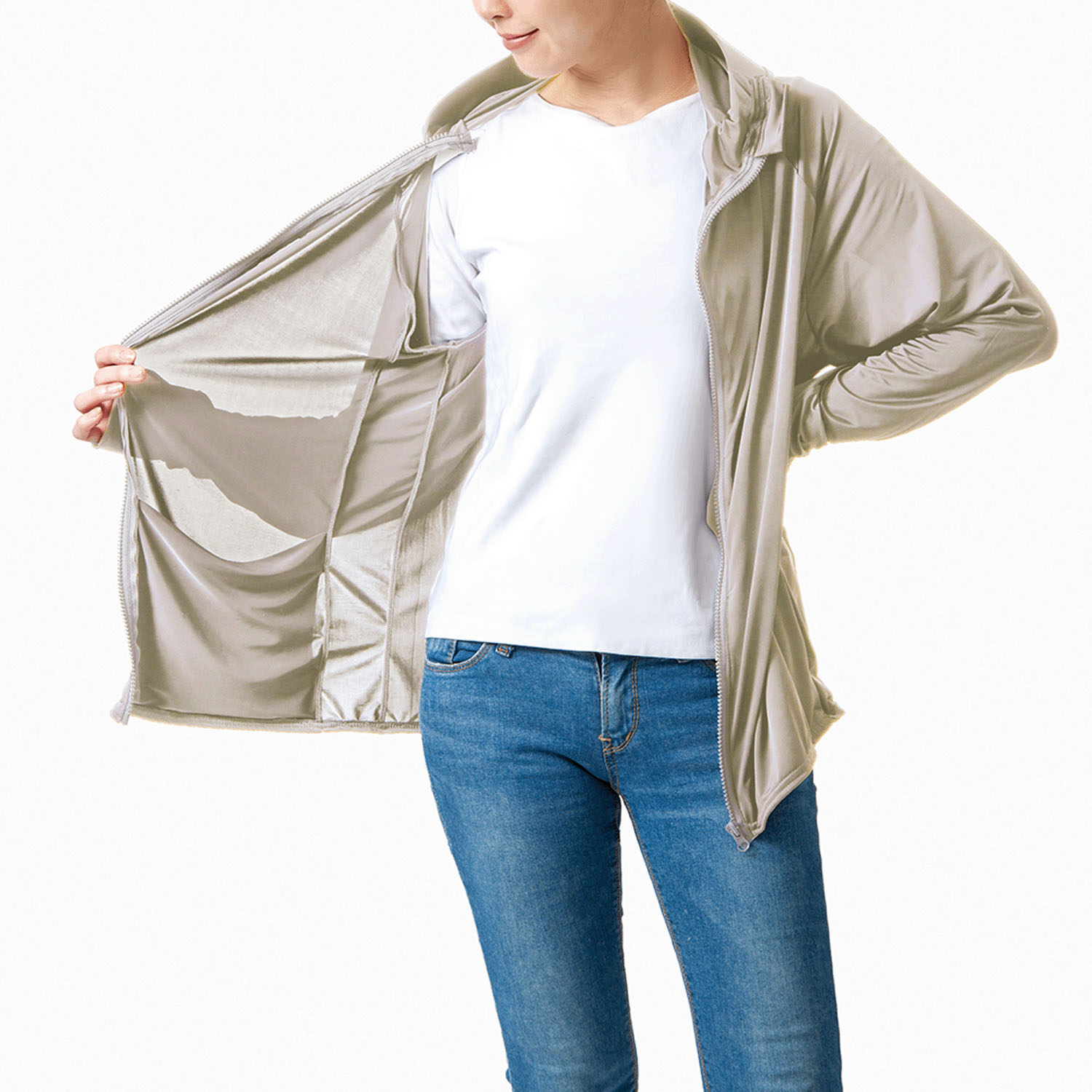 UVプロテクトパーカー シャイン グレージュL - 画像7