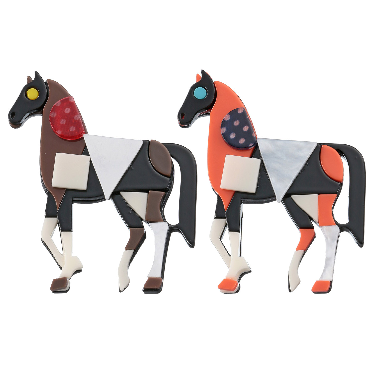 コラージュ馬ブローチ