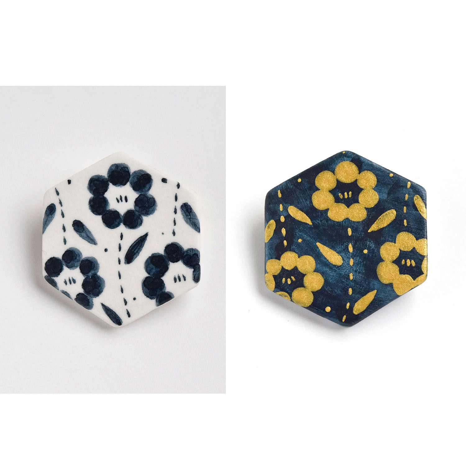 ORIDE ChiSE（おりでちせ）陶製ブローチ 六角形 - 画像1