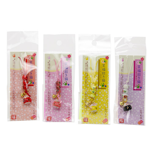 笑福招き猫 陶花根付 - 画像4