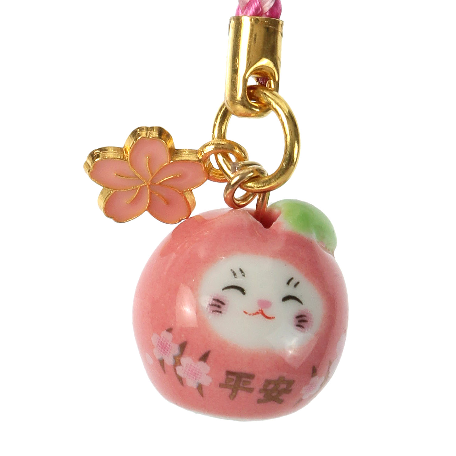 陶器まるころ果実猫桜付き根付 - 画像2