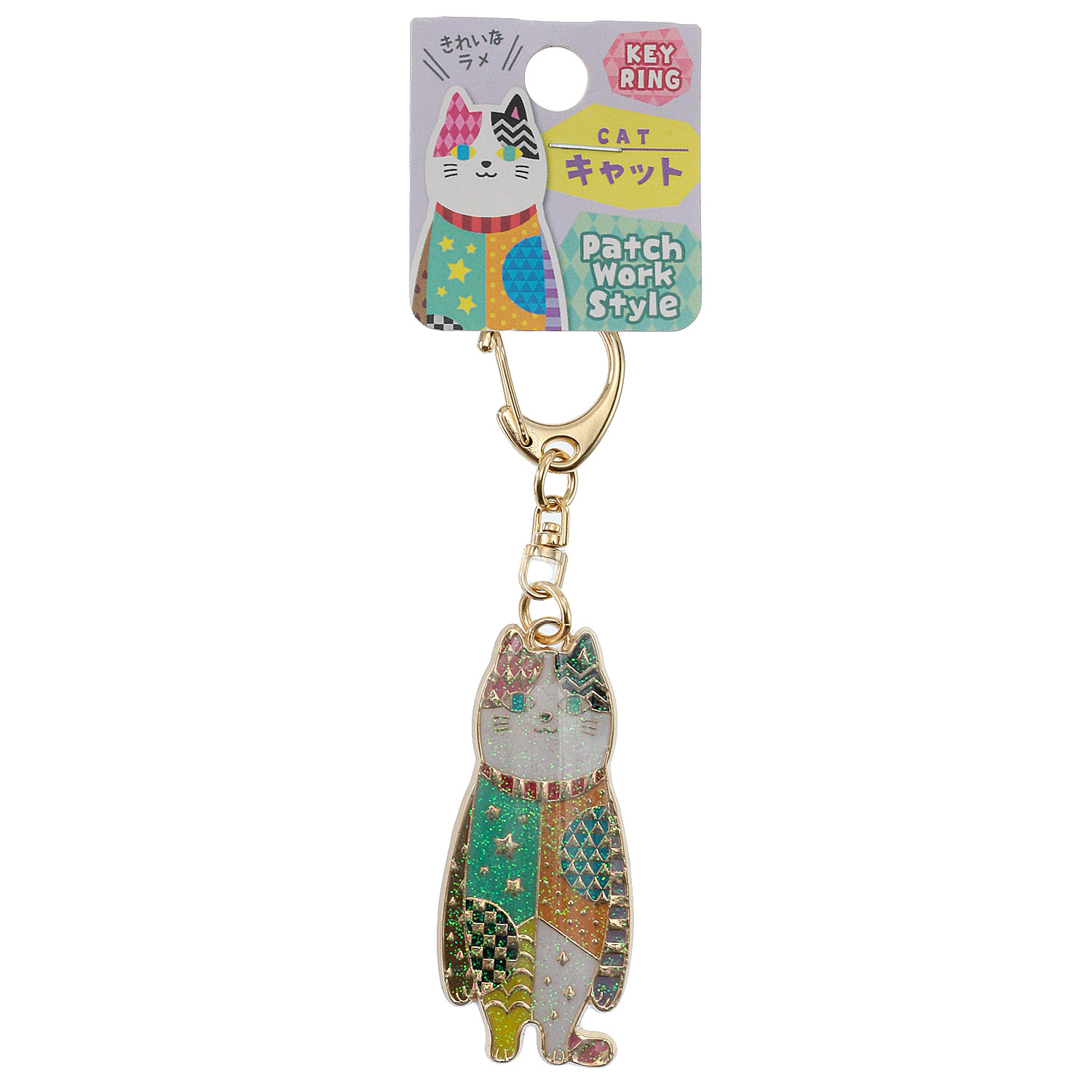 パッチワーク風キーホルダー キャット - 画像1