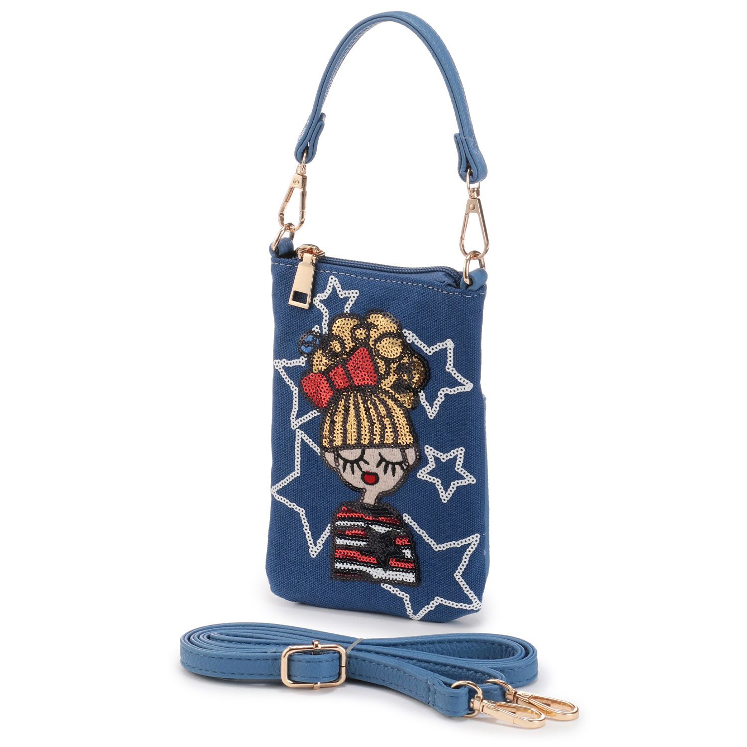 女の子 デニム風スマホショルダ－ - 画像3