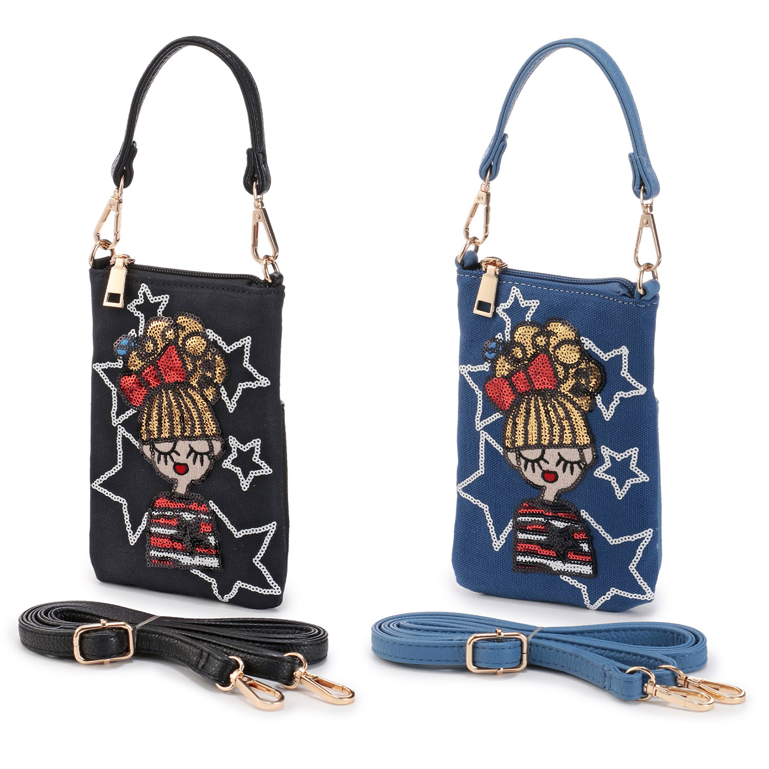 女の子 デニム風スマホショルダ－ - 画像1