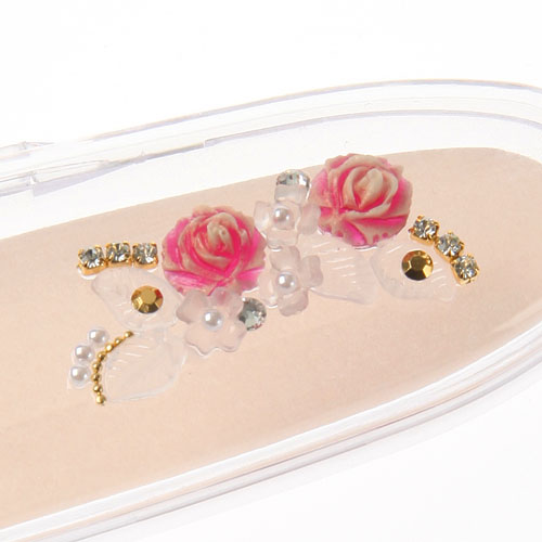 デコパーツ オーバルケース入り リーディンググラス 赤バラ - 画像3