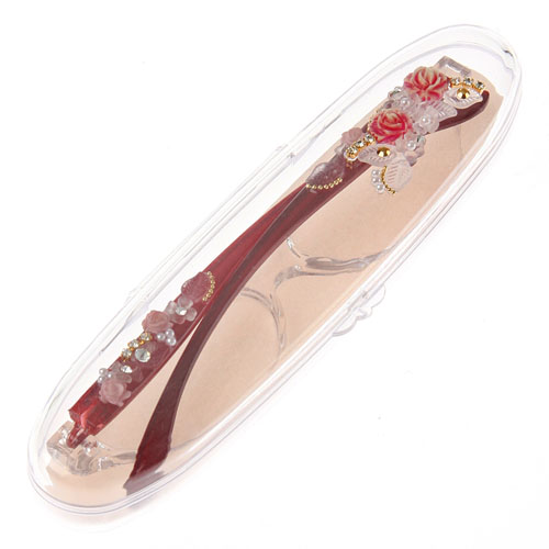 デコパーツ オーバルケース入り リーディンググラス 赤バラ