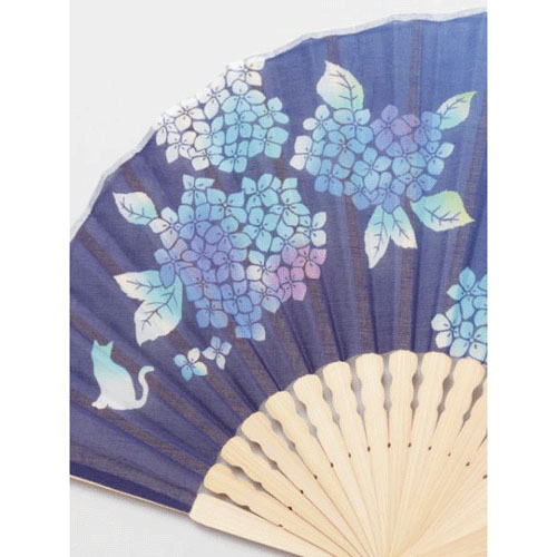 あじさい猫扇子 紺 - 画像2
