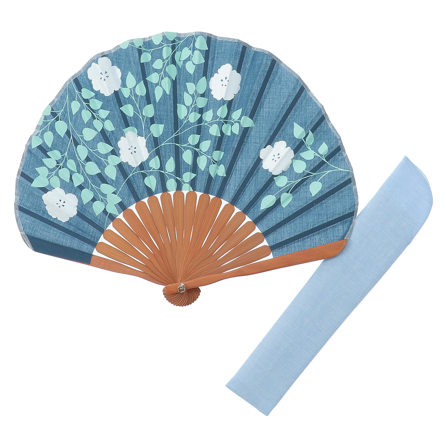 FUWA 女性用扇子ギフトセット フラワー ネイビー - 画像1