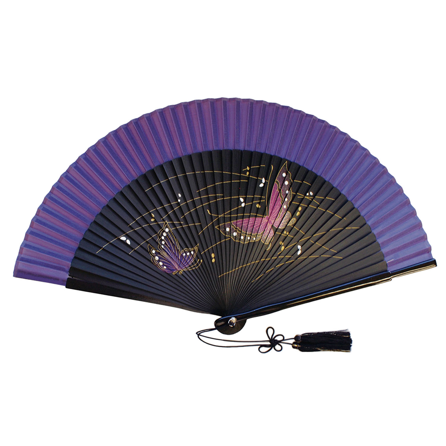 女性用扇子 ペンテ 蝶 紫 - 画像1