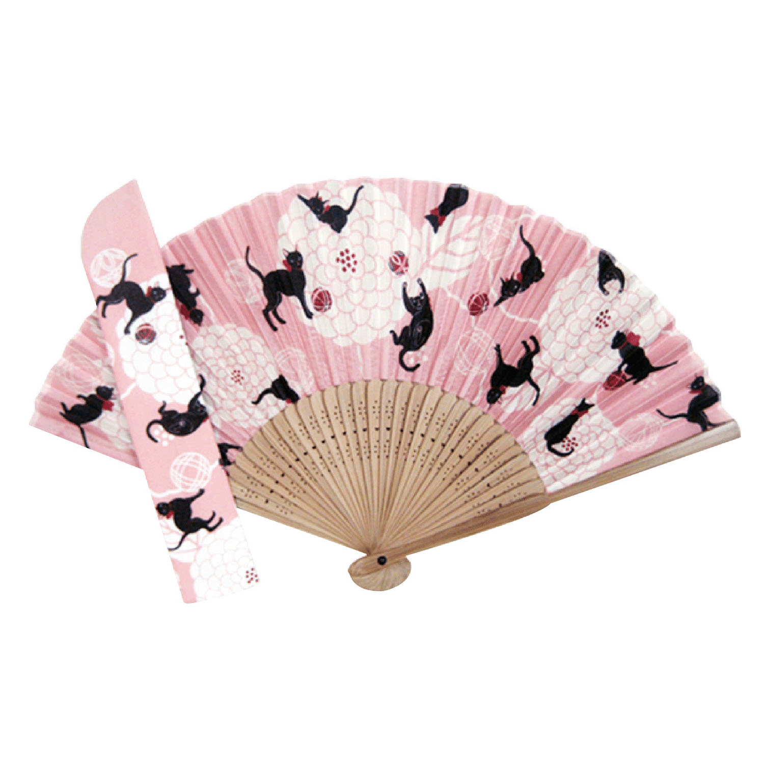 【2026年3月17日より価格変更】扇子袋付セット ネコ・ピンク - 画像1
