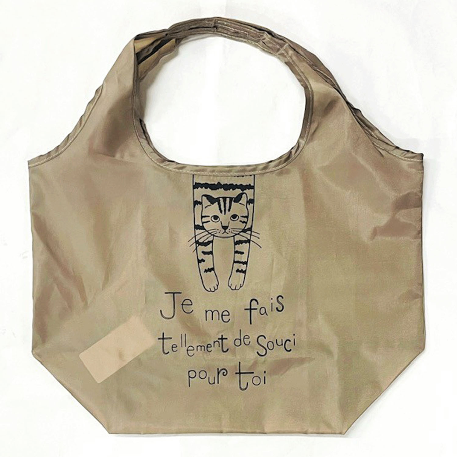 タルティーヌ横型エコバッグ ぶら下がり猫 ブラウン - 画像1