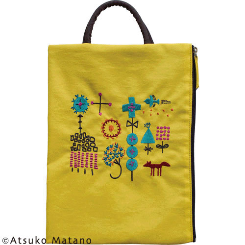 ATSUKO MATANO 刺繍フラットポーチ小さな森（イエロー） - 画像1