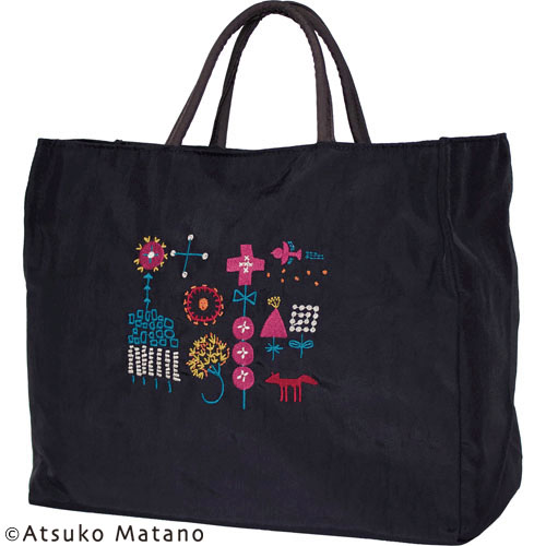 ATSUKO MATANO 刺繍マチ付トート大 小さな森（ブラック）