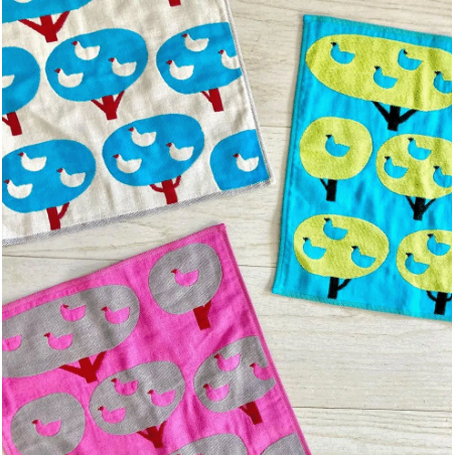 マタノアツコ 3重ガーゼハンカチ 小鳥の森