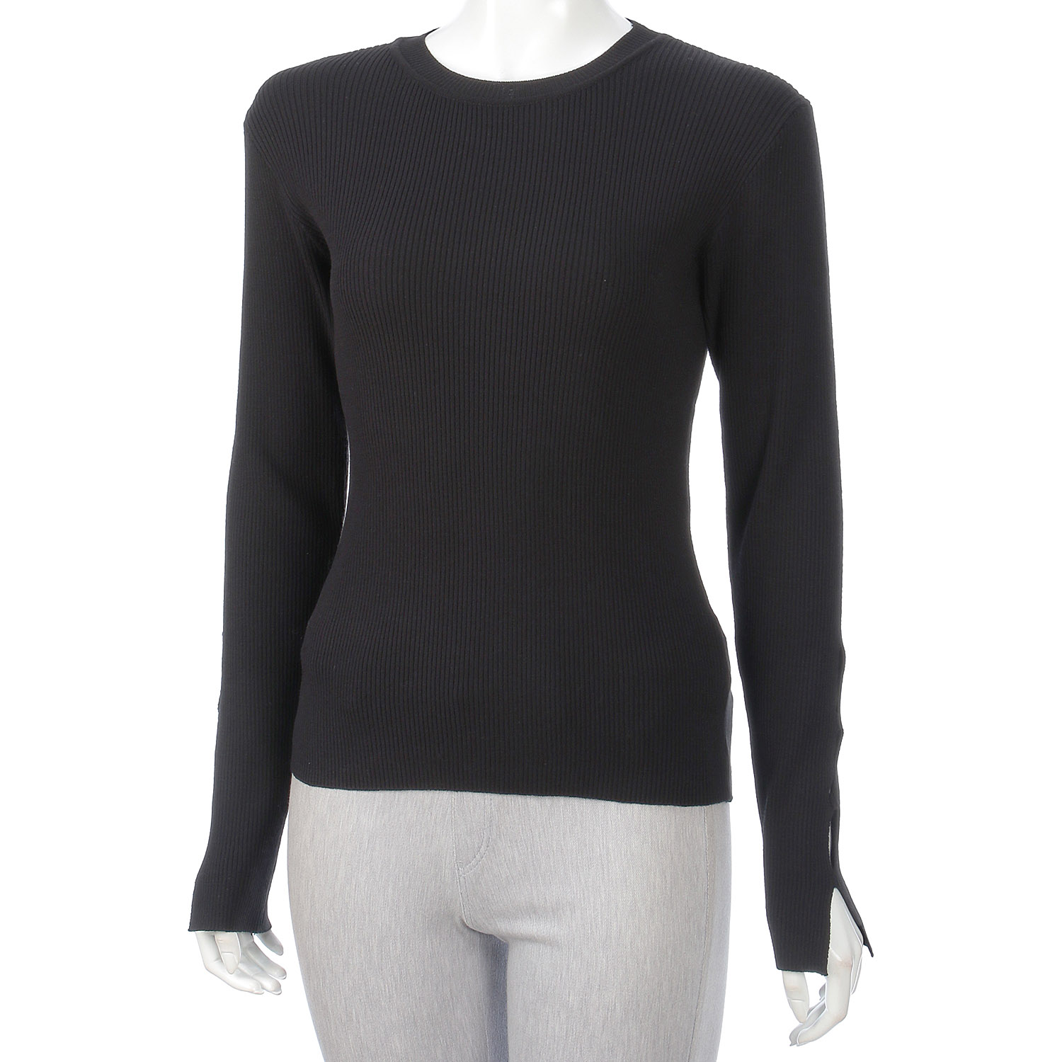 cloche 袖スリットクルーネックリブニットトップス - 画像2