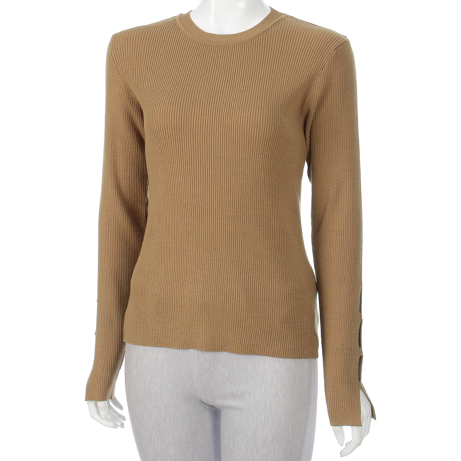 cloche 袖スリットクルーネックリブニットトップス - 画像7