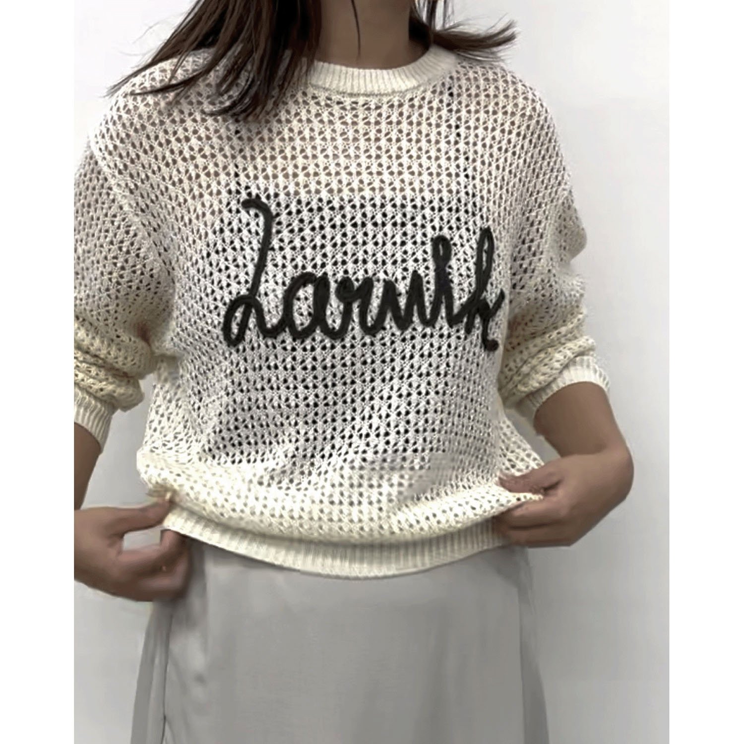 cloche メッシュ編みロゴニットトップス - 画像1