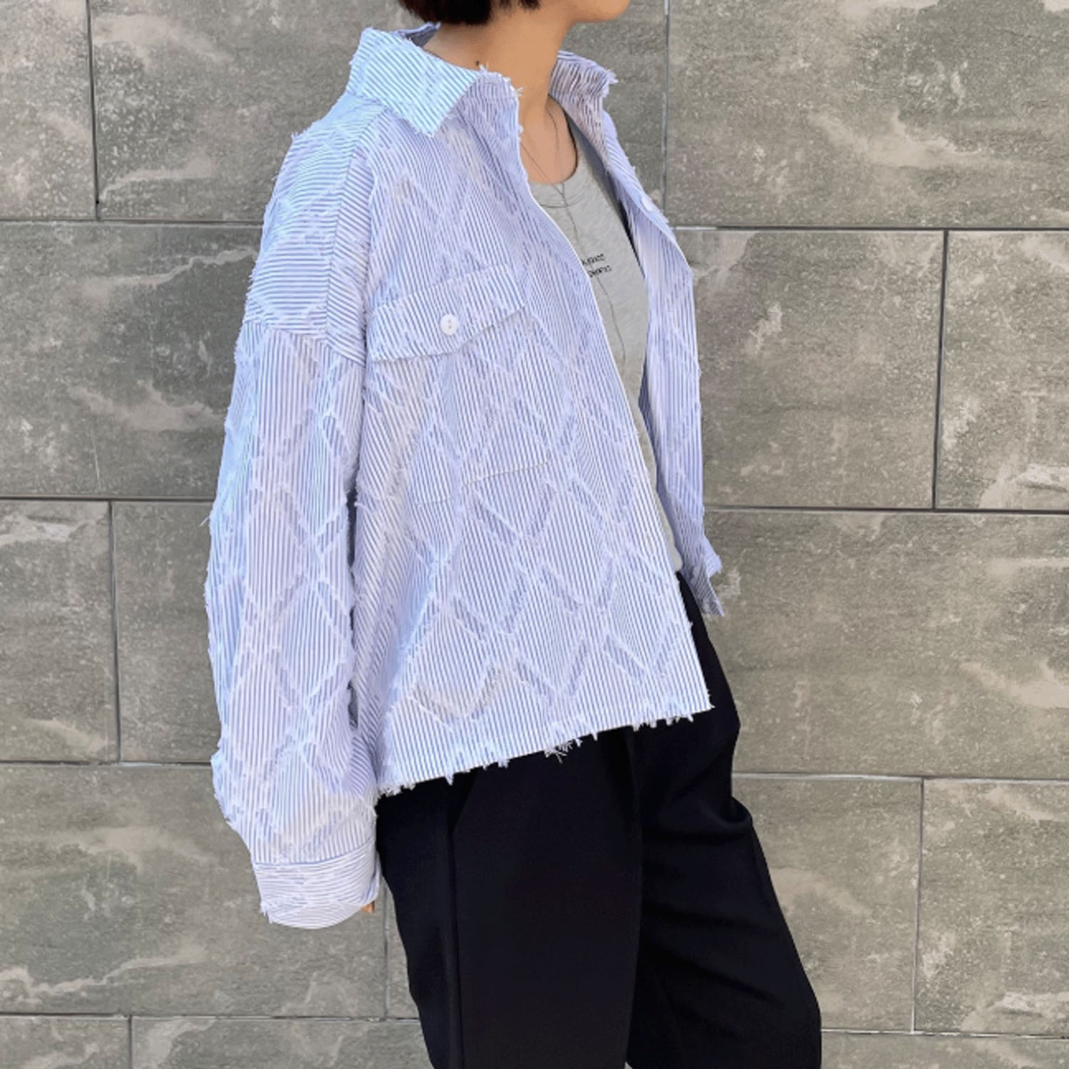 Anna Kerry ストライプシャツブルゾン - 画像9