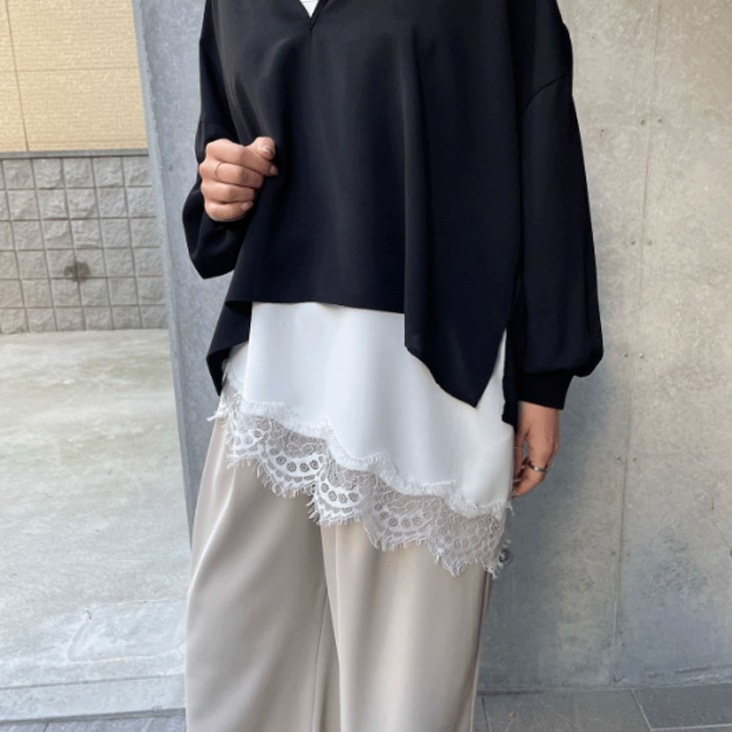 Anna Kerry レースヘムアシンメトリーキャミソール - 画像5