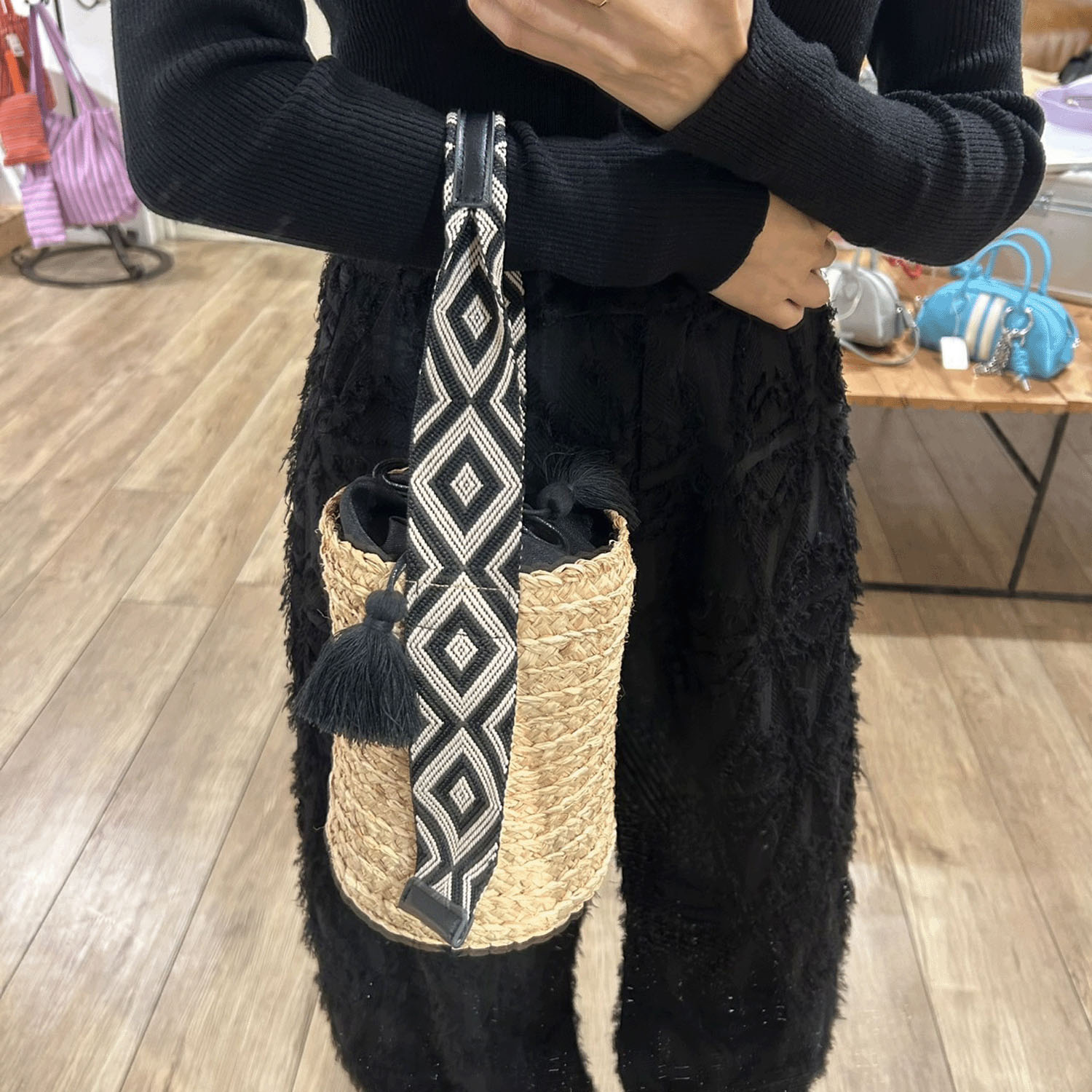 cachecache JQテープハンドルラフィアバケットトート - 画像5