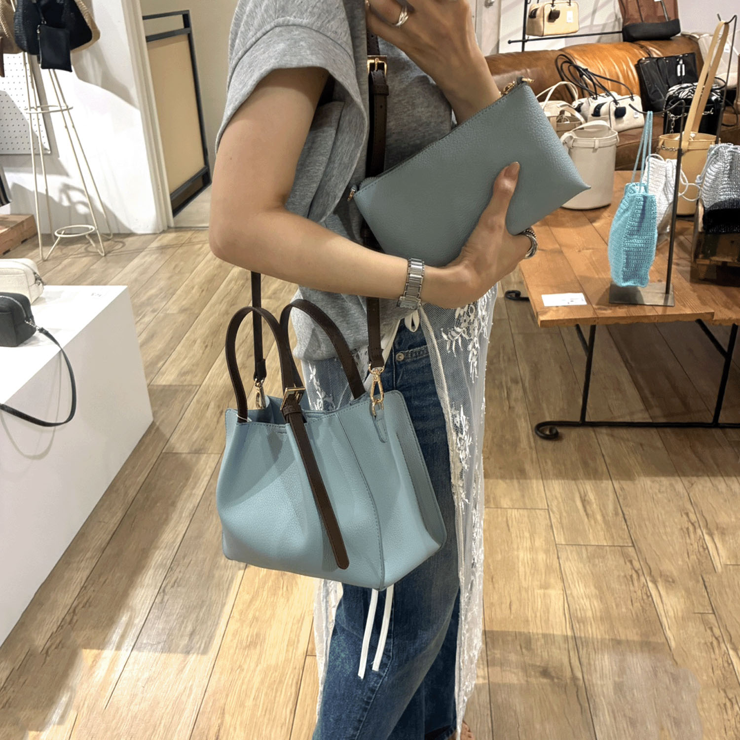 cachecache フェイクレザーショルダーバッグ付スクエアトート - 画像11