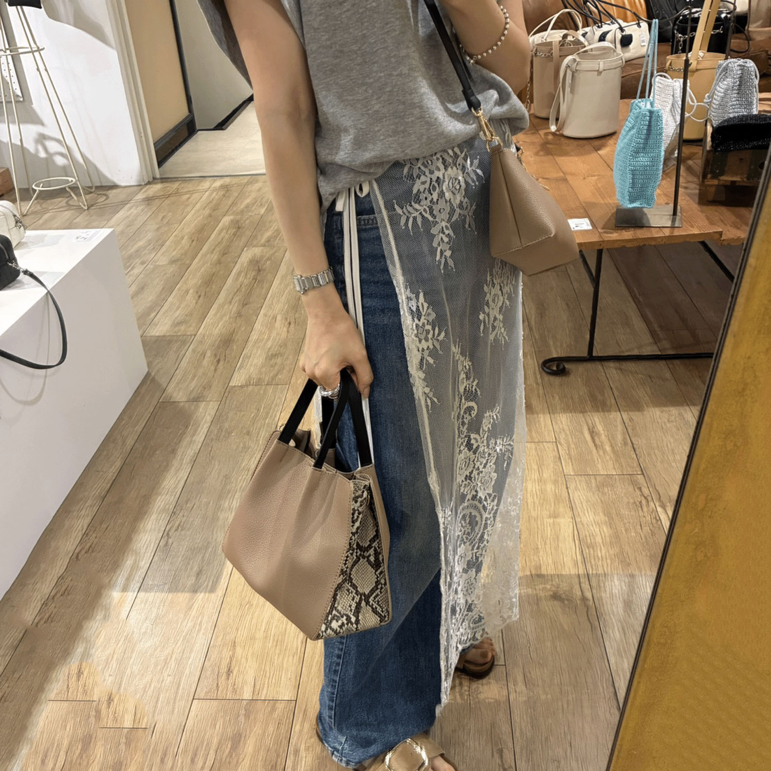 cachecache フェイクレザーショルダーバッグ付スクエアトート - 画像14