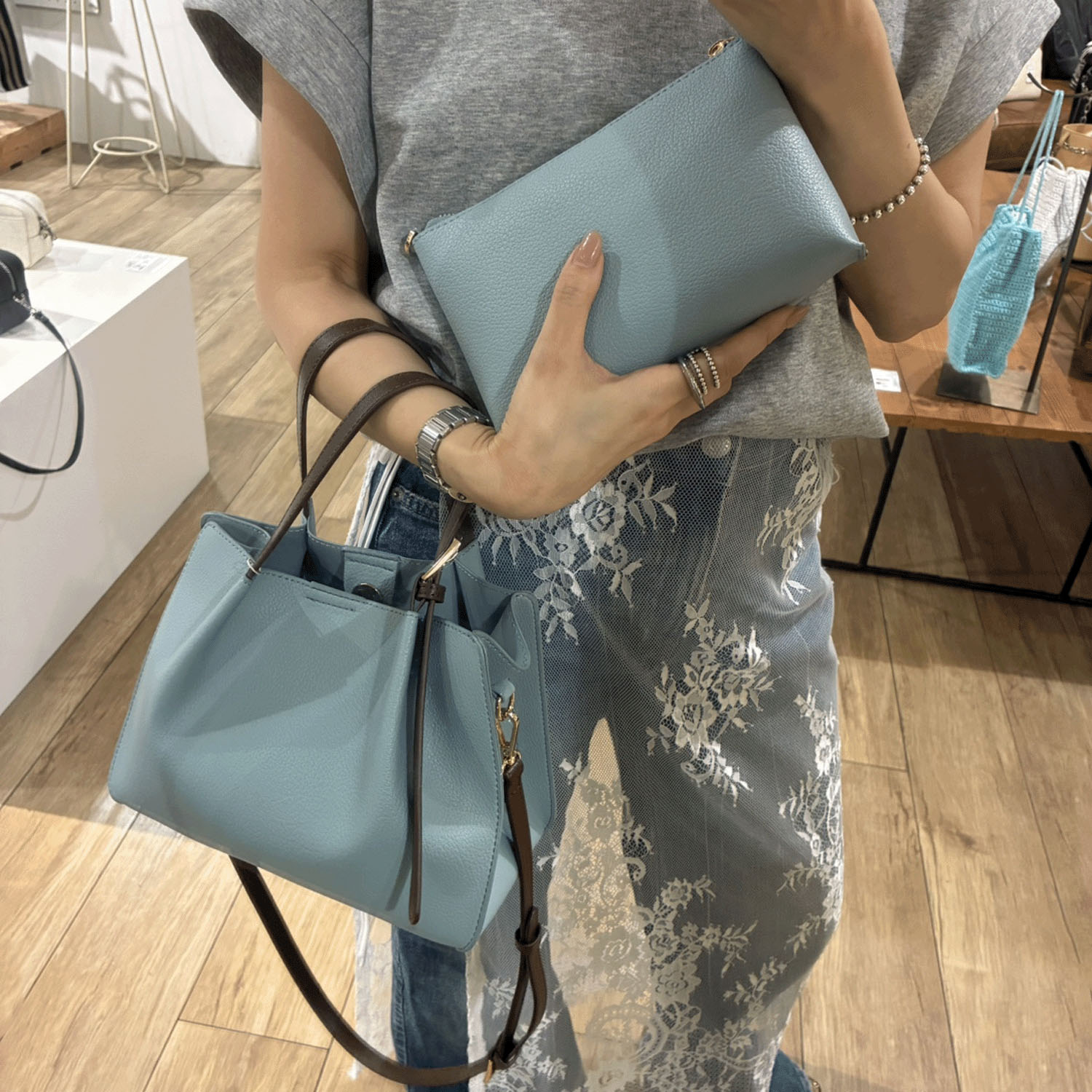 cachecache フェイクレザーショルダーバッグ付スクエアトート - 画像9