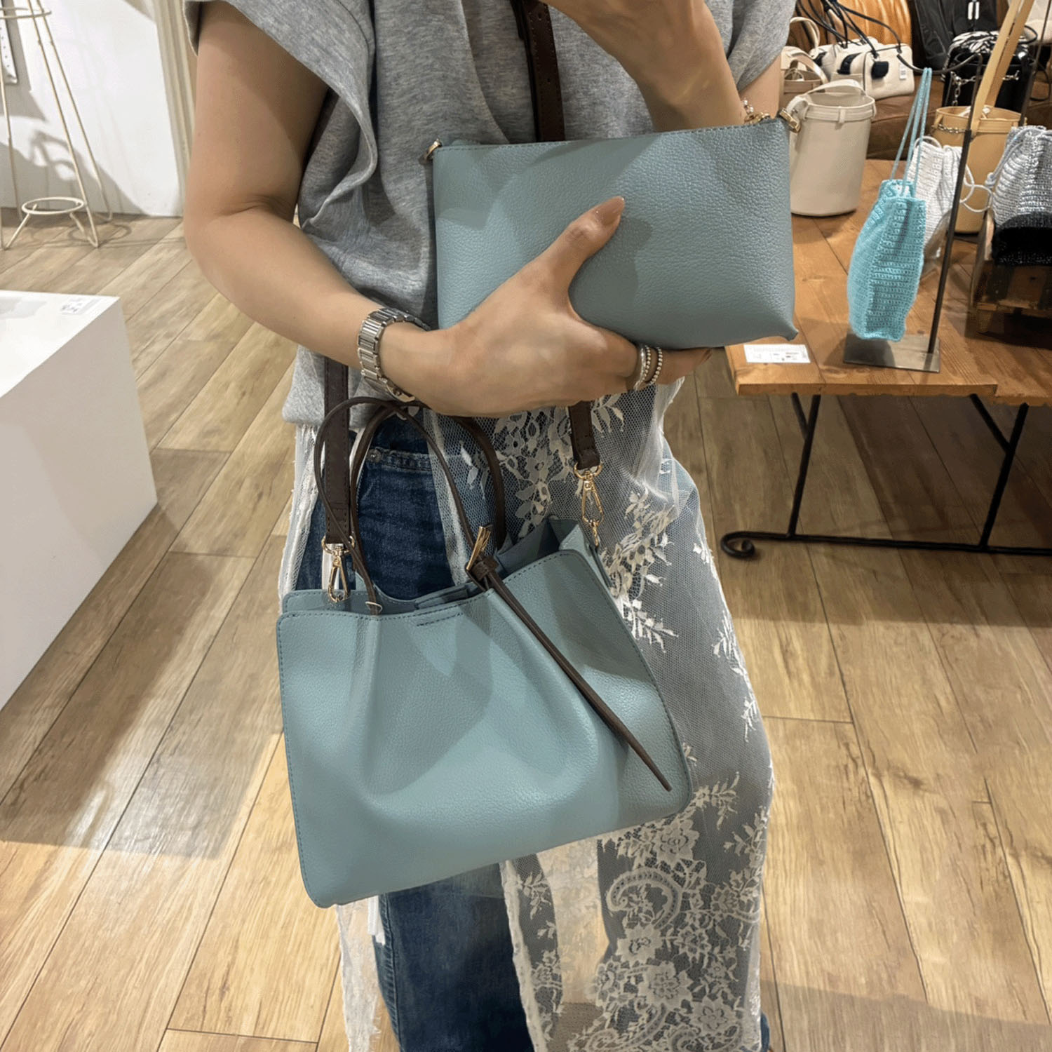 cachecache フェイクレザーショルダーバッグ付スクエアトート - 画像10