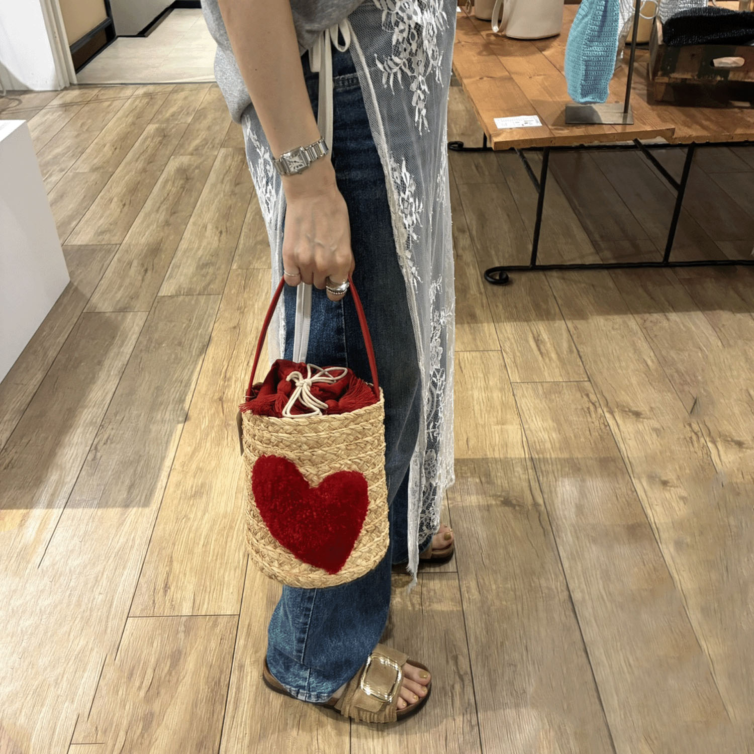 cachecache ハート付ラフィアバケットトート - 画像7