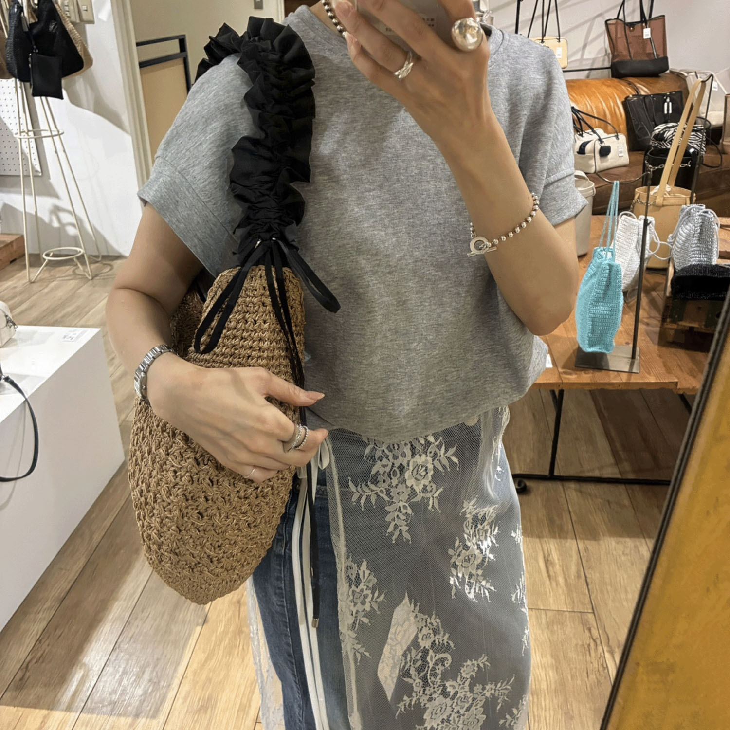 cachecache ドロストフリルハンドル地柄編みトート - 画像7