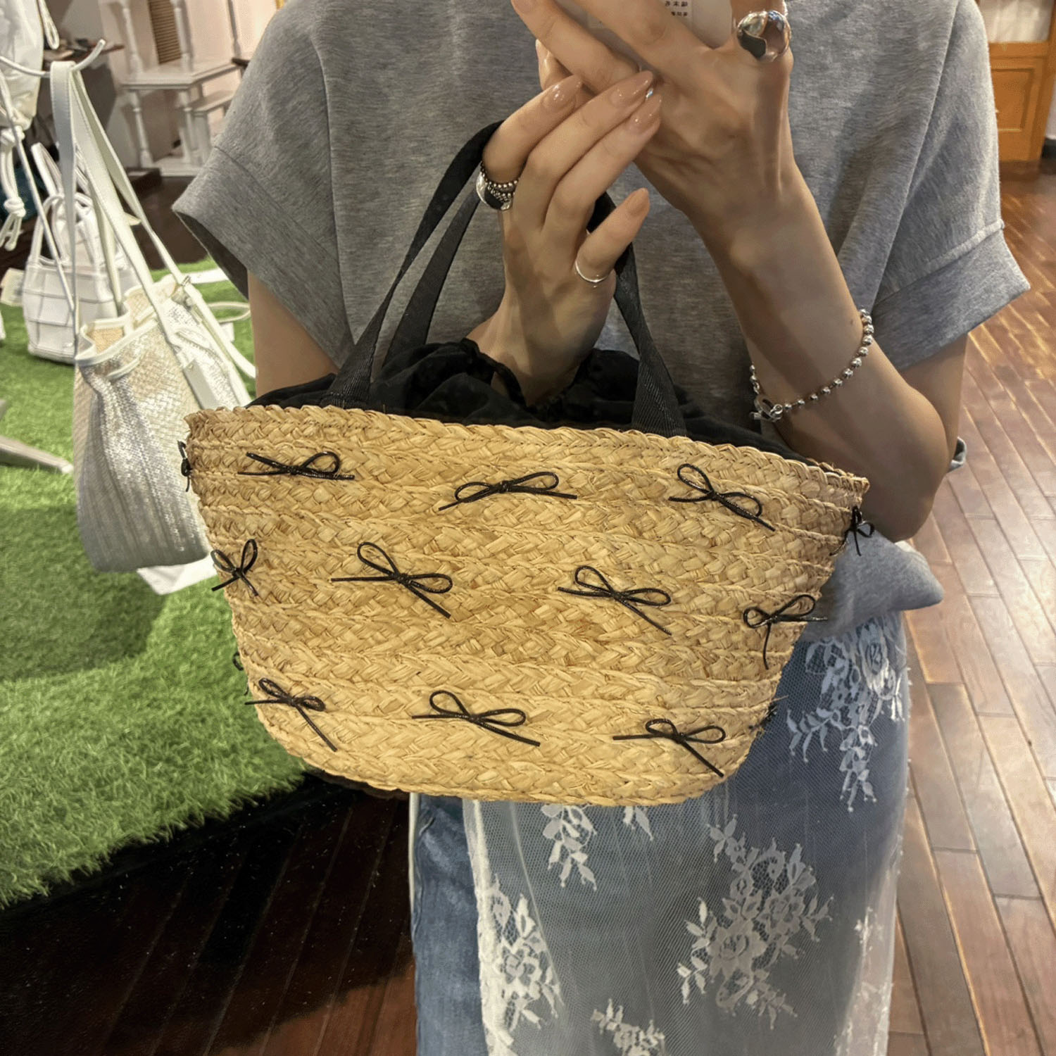 kakatoo ラフィアブレードリボンバッグ - 画像3