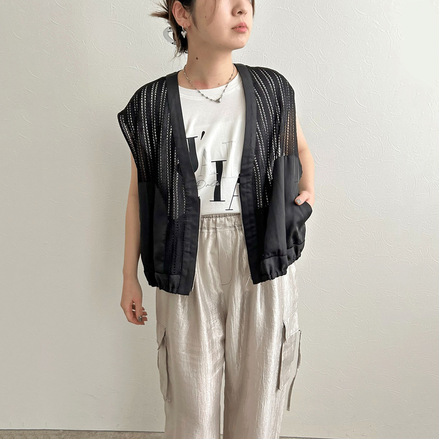 【InstaLive】LHELBIE（レルビエ） ストライプメッシュジレ - 画像3