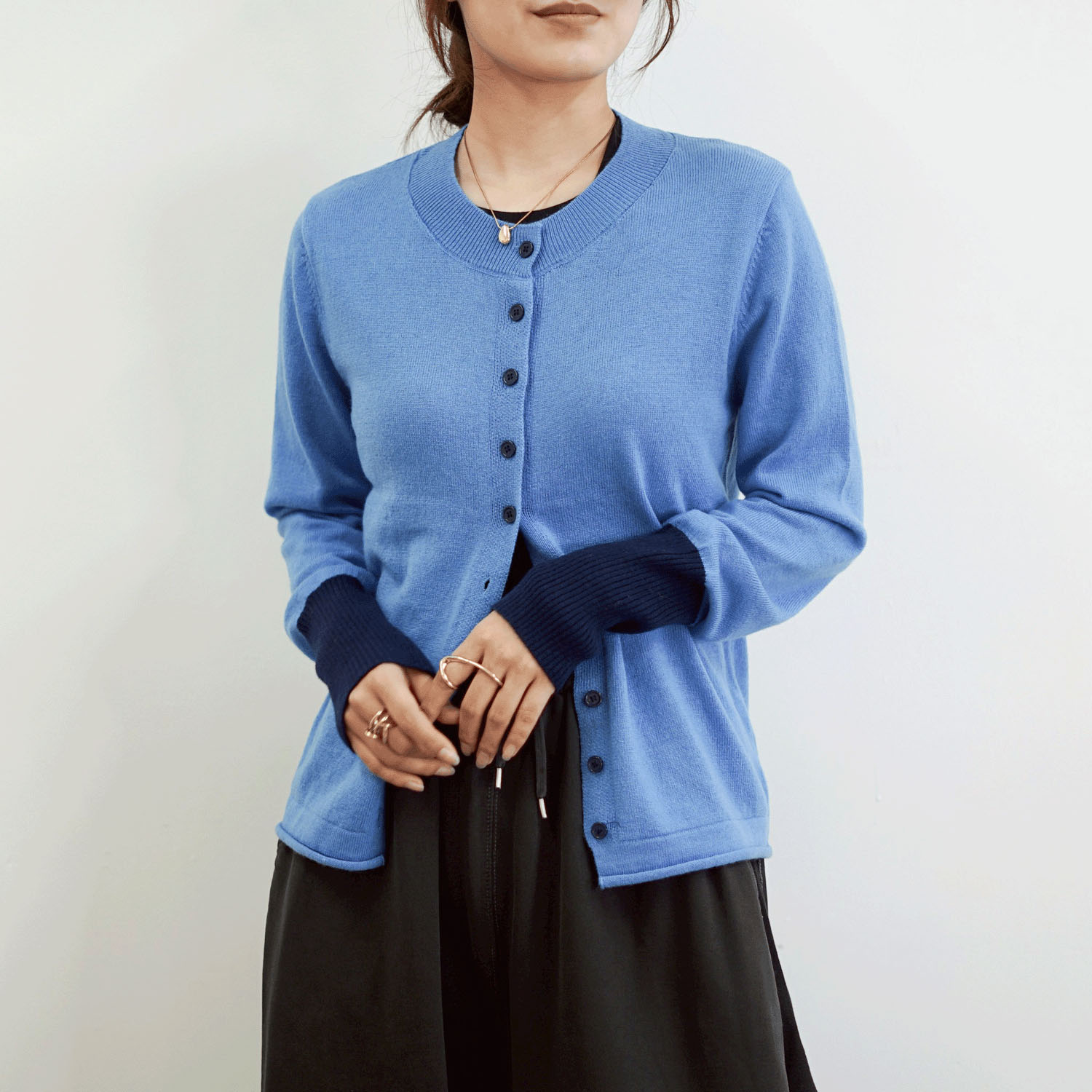 SEVEN SENSE バイカラーニットカーディガン