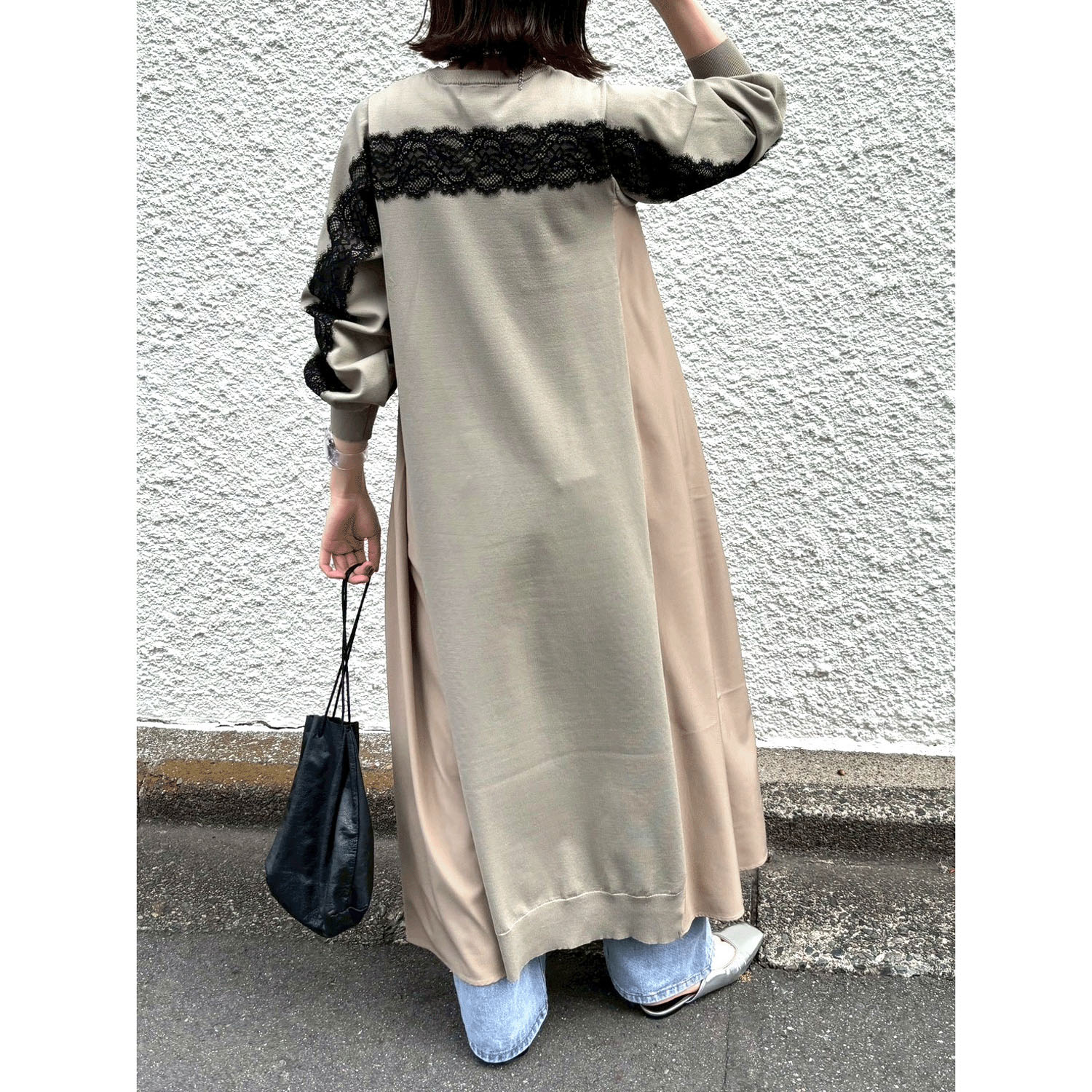 【Insta Live】ROSIEE 後レースライン布帛ニットワンピース