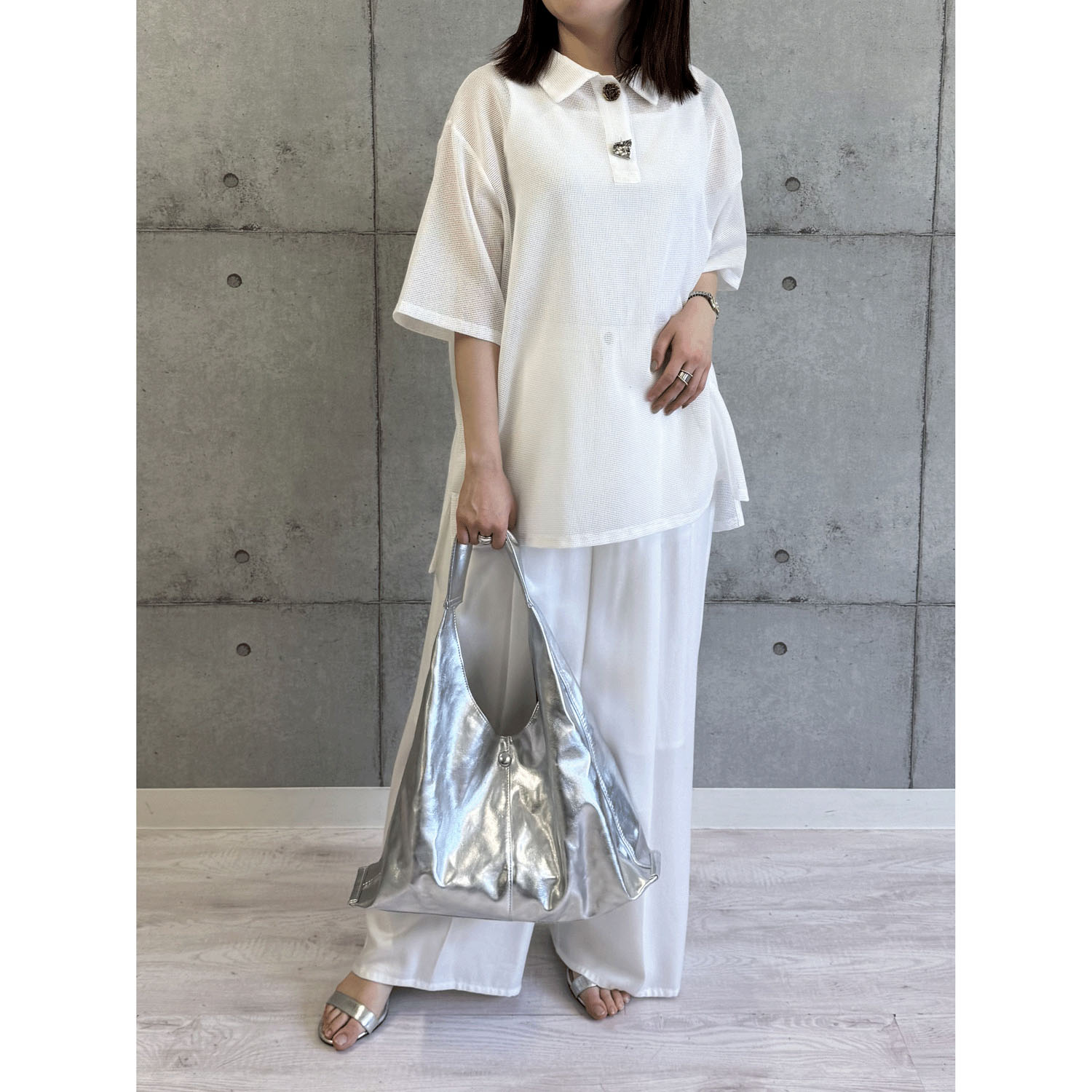 ROSIEE ニュアンス釦メッシュBIGシャツ - 画像5